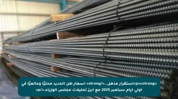 <p><strong>استقرار مذهل..</strong> أسعار طن الحديد محليًا وعالميًا في أولى أيام سبتمبر 2025 مع أبرز تحليلات مجلس الوزراء.</p>